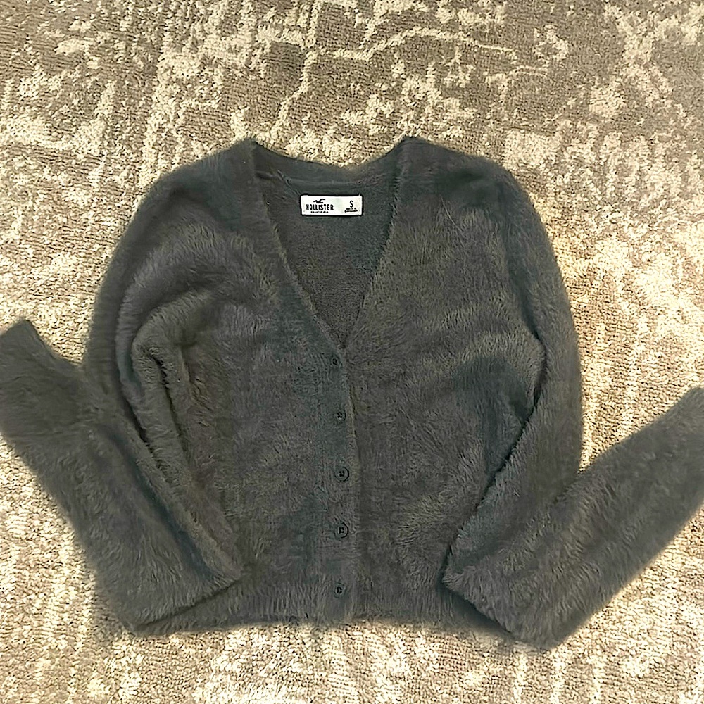 Hollister grey fuzzy button up